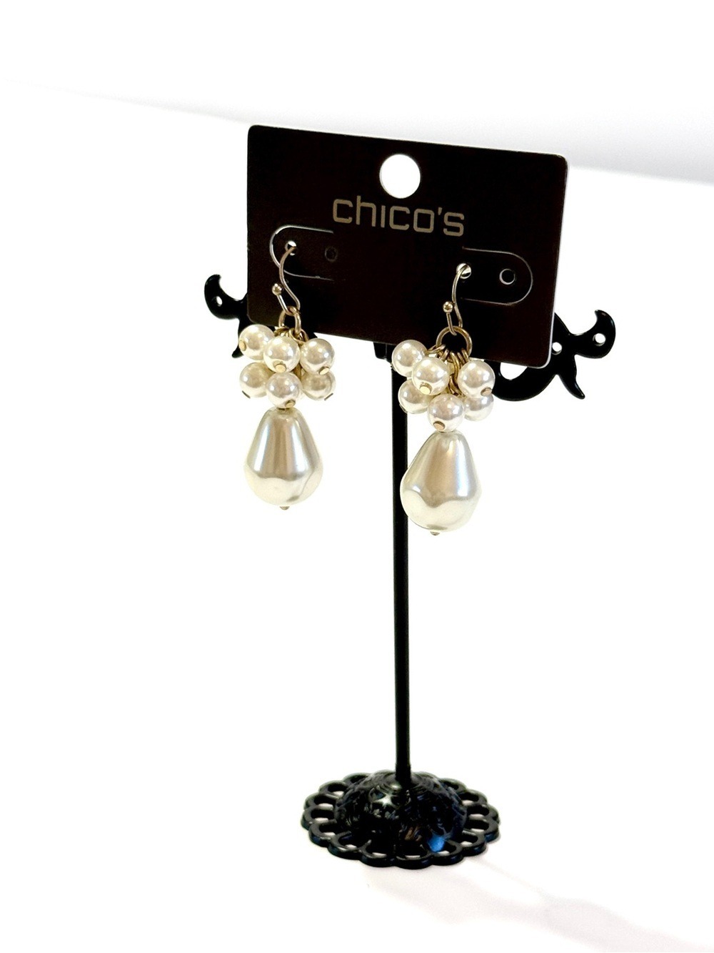 Chico's Pearl Drop Earrings Cream NWT